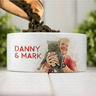 Personalized Dog Gift Idea - Watercolor Portrait You And Puppy For Puppy Lovers - Pet Bowl
